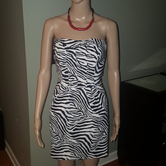 Black and white zebra print strapless dress - Picture 1 of 6